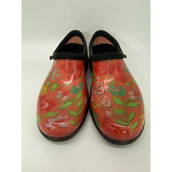 Sloggers Slip On Rain Garden Shoes Women's 6 Floral Butterfly Red Green Rubber F - Picture 3 of 9
